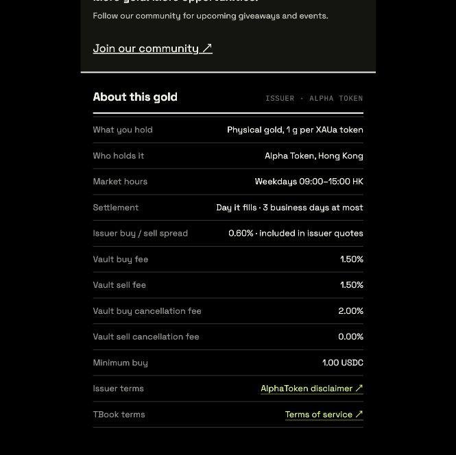 Gold asset and fee details
