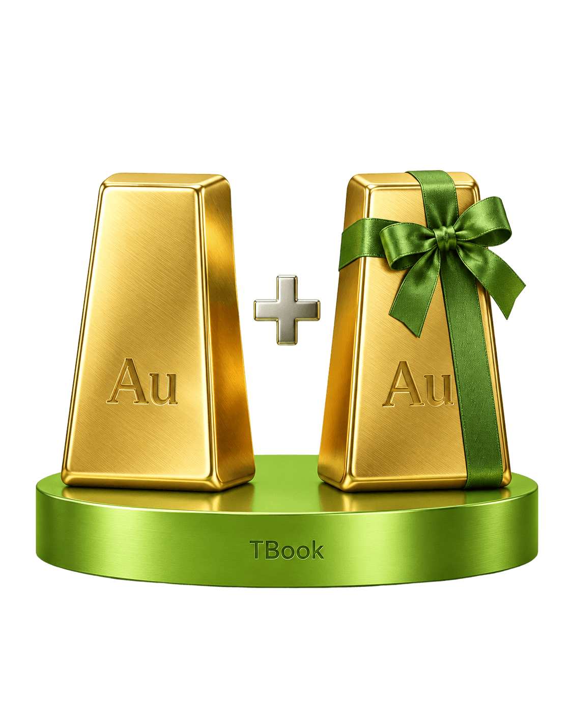 Purchased gold and matching bonus gold, shown as two gold bars with a gift ribbon