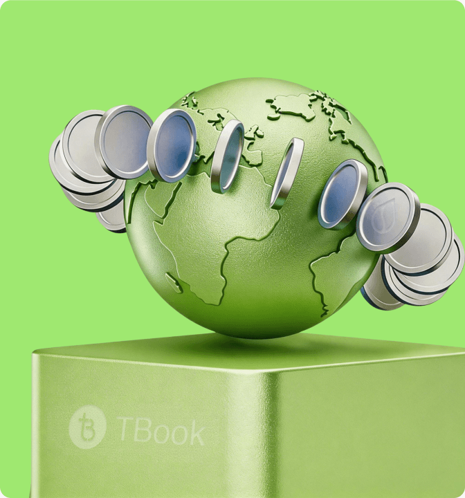 Green TBook globe with SBT tokens